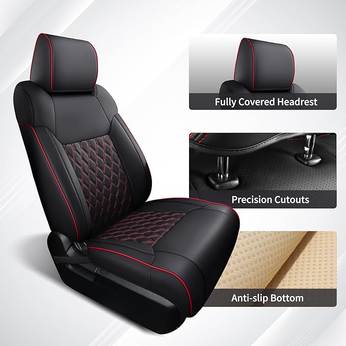 Huidasource Tacoma Front Car Seat Covers, 360° Full-wrap Truck Seat Cushion Cover Fit for Toyota Tacoma 2024-2026 SR, SR5, Limited, TRD Sport/Off-Road,Trailhunter Front Row(Front Pair/Black&Red)