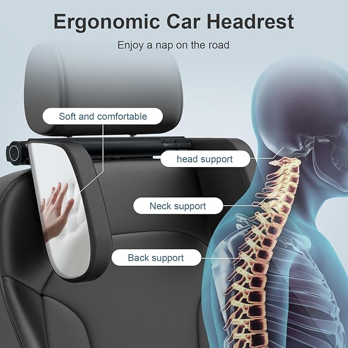 Car Headrest Pillow,Head, Neck Support Pillow,U Shaped Car Sleeping Pillow,180° Adjustable,Improve Head and Neck Posture and Adjust Sleep Position,Suitable for Kids and Adults (Grey)