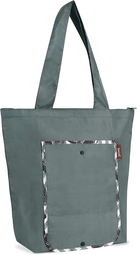 SACHI 3 Piece Market Tote Set – Insulated Thermal Reusable Grocery Bags for Cold and Hot Foods – Lightweight, Portable and Fold-able (Grey Feather Stripe)