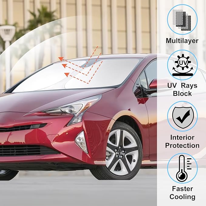 Windshield Sun Shade Custom Fit for 2012-2019 Toyota Prius C Accessories Foldable Sunshade Sun Blocker Protect Car from Sun Rays & Heat Damage Keep Car Cooler