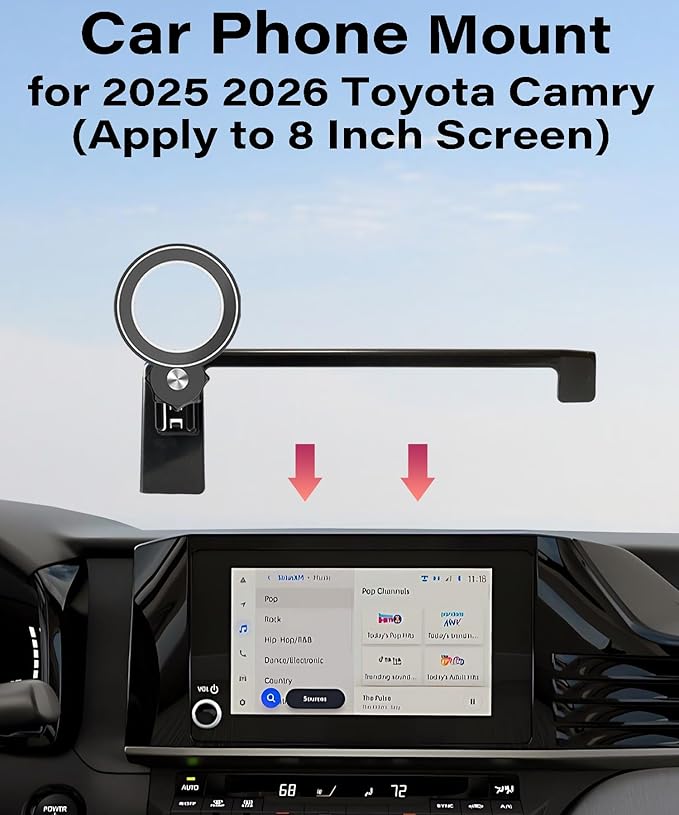 Car Phone Holder for Toyota Camry LE/SE 2025 2026 Accessories Apply to 8 Inch Touch Screen Fixed Clip MagSafe Cell Phone Mount Hands-Free 360° Rotation