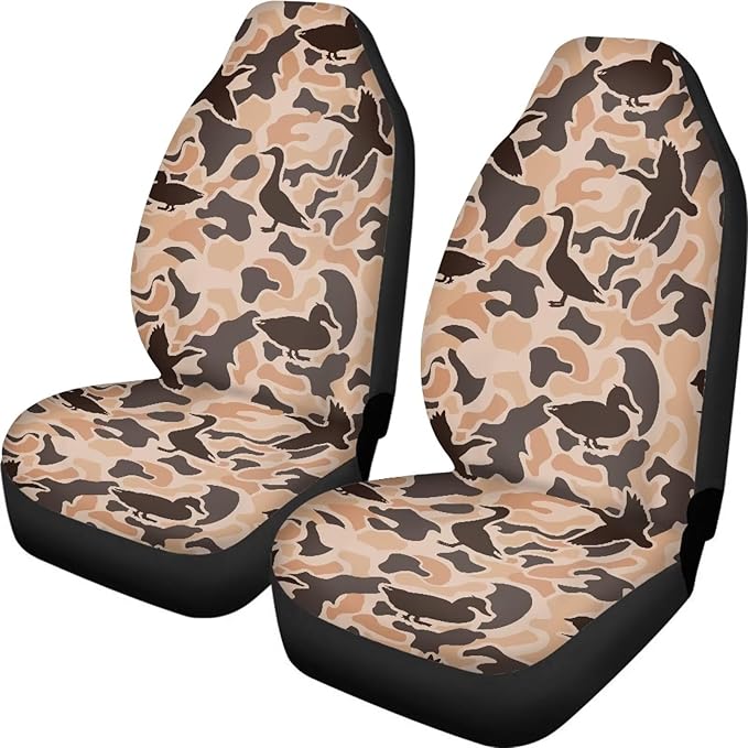 ELEQIN Car Front Seat Covers, Duck Camo Hunting 2 Pack Polyester Automotive Seat ProtectorsSoft & Breathable, Vehicle Interior Accessories for Most Cars