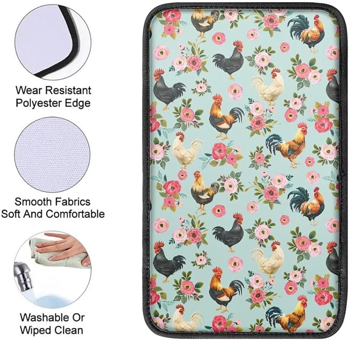 JoyLamoria Rooster Flower Automotive Armrest Pad Protector High Stretchy Car Armrest Cover Easy Install