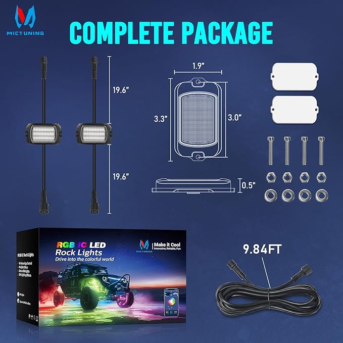 MICTUNING Q1+ MAX Ultra-Bright RGB Rock Lights - 2 Pods (Not inlcude Controller)