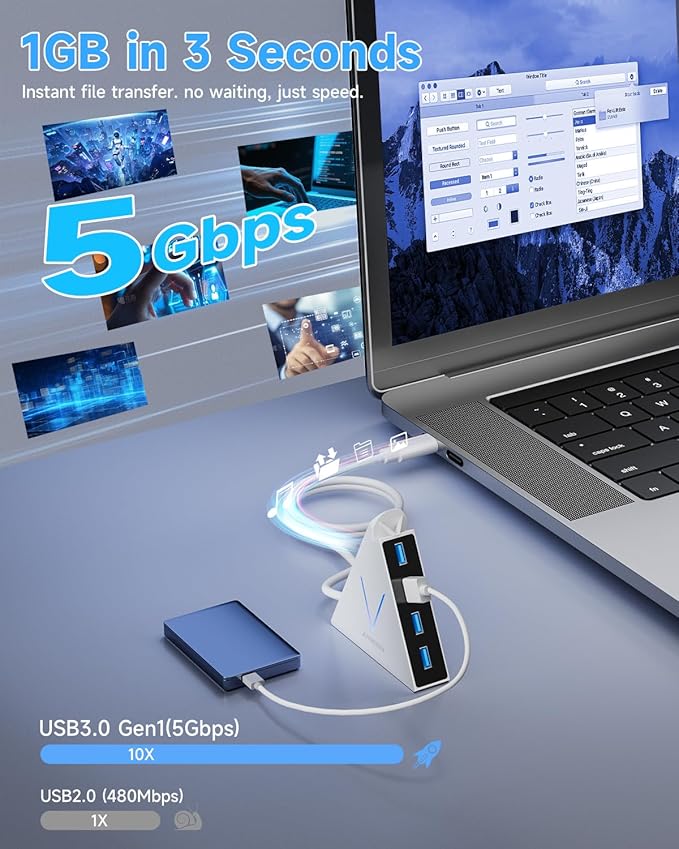 USB C Hub JoyReken,USB C to USB Hub with 4 USB 3.0 Ports,Type C Splitter for MacBook Pro/Air,iMac,Mac mini,Laptop,Surface Pro,XPS,Mouse,Keyboard,Flash Drive,Mobile HDD(2ft,White)