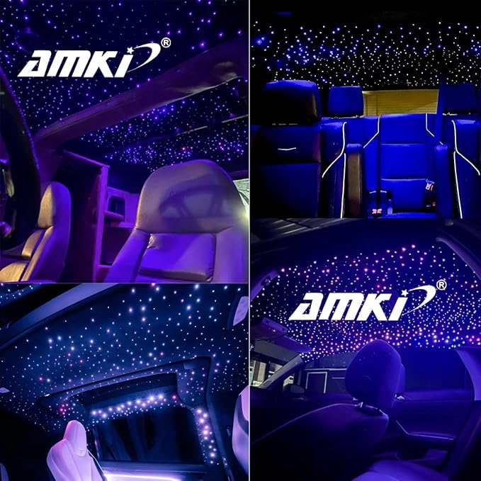 AMKI High Brightness 32W Twinkle 1000pcs Fiber Optic Starlight Headliner Kit 0.03in 13.1ft Fiber Strands RGBW Sound Activated APP Remote Control for Car Home Roof Ceiling Decoration