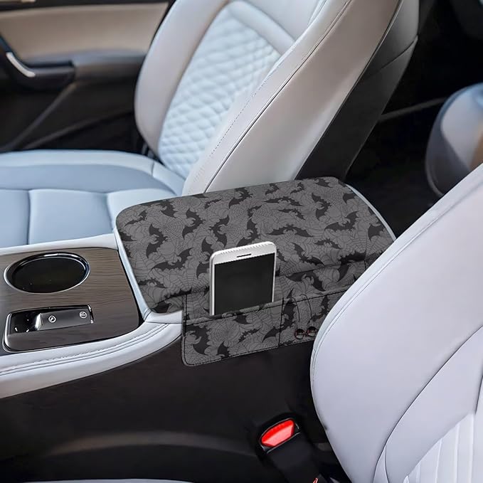 Tupalatus Spider Web Car Armrest Cover Bats Car Interior Protection Accessories Center Console Cushion Pad with Pockets Easy to Install Compatible with Most Cars,SUV,Truck,Van