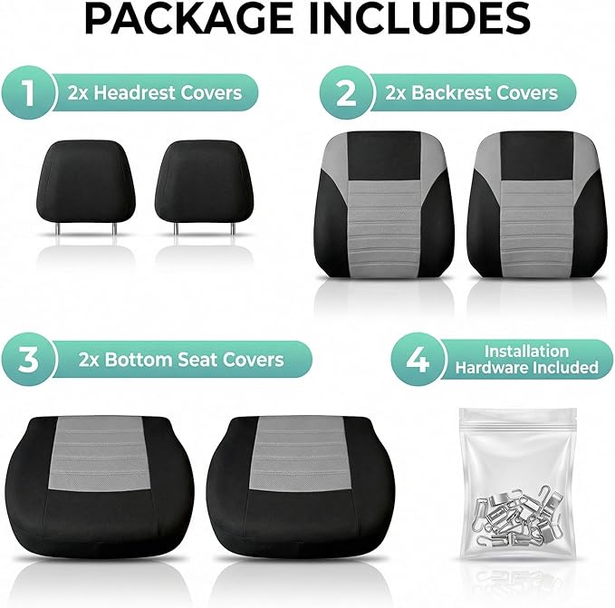 FH Group Gray Polyester Car Seat Cover, 3D Air Mesh, Front Set, Airbag Compatible, Universal Fit for Cars Trucks SUVs