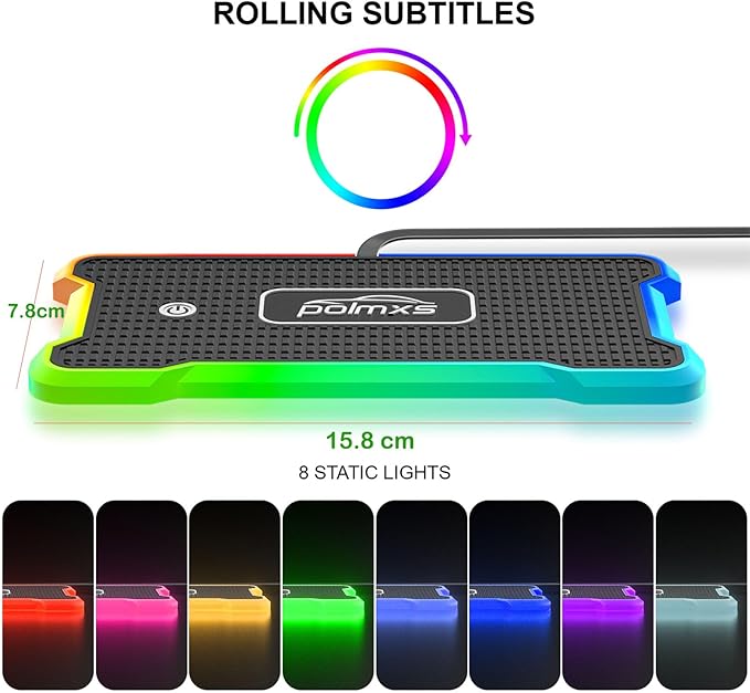 Wireless Charger Car Fast Charging pad, POLMXS Wireless Phone Charger Cell Phone RGB Light up Cordless Charging mat Compatible with iPhone 11/12/12/14/15 Galaxy S21/S22/S23/24 Airpod (C15 PAD)