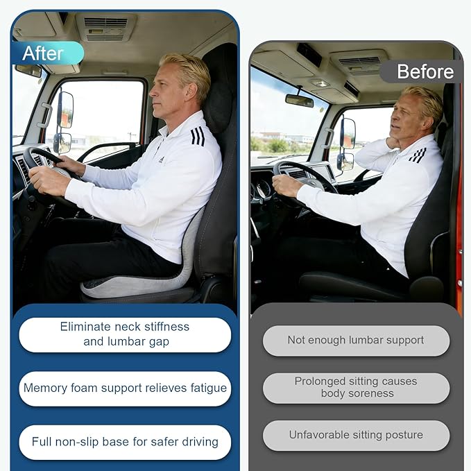 Truck Seat Cushion for Long Driving, Cushion for Car Seat Driver for Comfort, Made of Memory Foam, for Tailbone, Back, and Sciatica