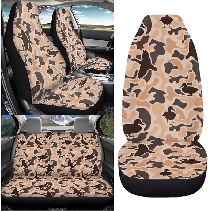 KEIAHUAN Car Seat Covers for Front and Rear Seat Duck Camo Hunting Auto Interior Decoration Accessories for Sedan, Truck, SUV, Van, 4 Piece