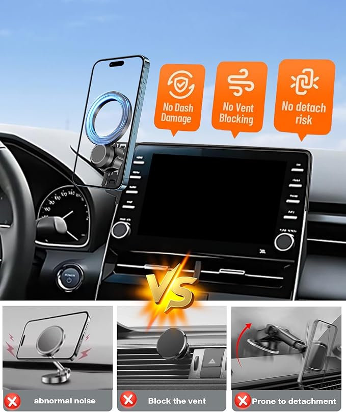 Magnetic Car Phone Mount for Toyota Avalon 2019 2020 2021 2022 Accessories, for MagSafe Strong Magnets Cell Phone Holder 9-Inch Screen Cradles, with Portable Phone Gripper 360° Rotation