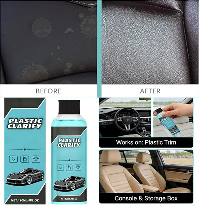 Interior Maintenance Refresher for Car, Plastic Clarify Tire Shine for Cars, 4 oz Black Plastic Car Trim Restorer Spray, Waterless Detailer for Rubber, Vinyl, and Plastic, Restores Deep Shine (1pc)
