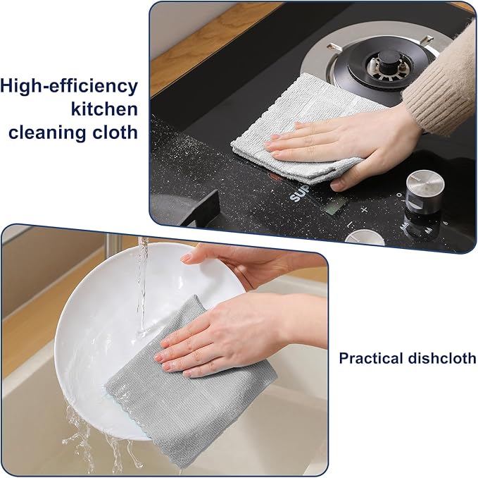 Ferdilan 80 Pack Microfiber Cleaning Cloth Roll,Lint Free Rags Paper Towels & Tear Away Reusable Towels,Washable Shop Rags,Wash Cloths Dish Rags(12" x 12") for Car Kitchen Window Garage-Light Gray