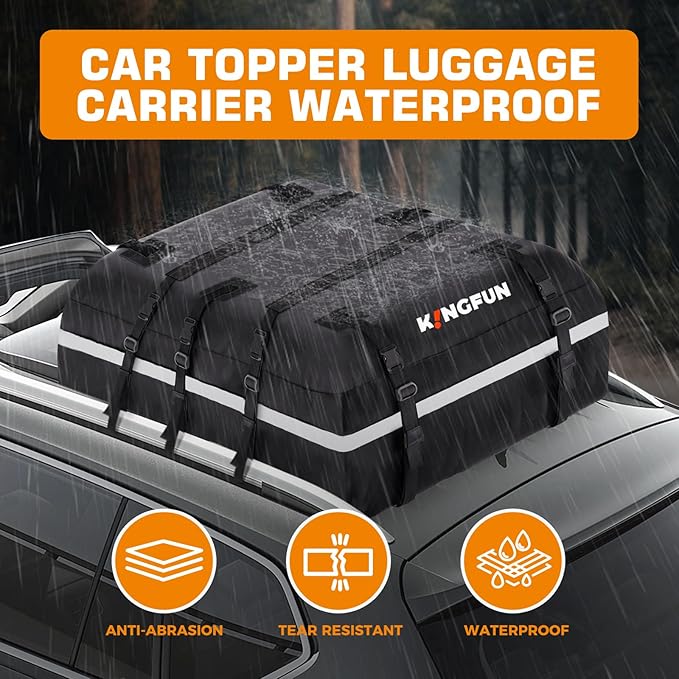 Car Rooftop Cargo Carrier Bag, Waterproof 20 Cubic Feet Car Roof Luggage Carrier for All Vechicles with/Without Racks, Includes Anti-Slip Mat, 8 Reinforced Straps, 6 Door Hooks, Luggage Locks (Black)