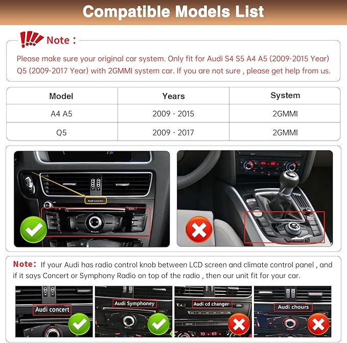 for Audi A4/A5/Q5 Wireless Carplay/Android Auto Retrofit Kit Decoder Plug and Play Upgrade Box for A5/A4/Q5 with 2G MMI System 2009-2015