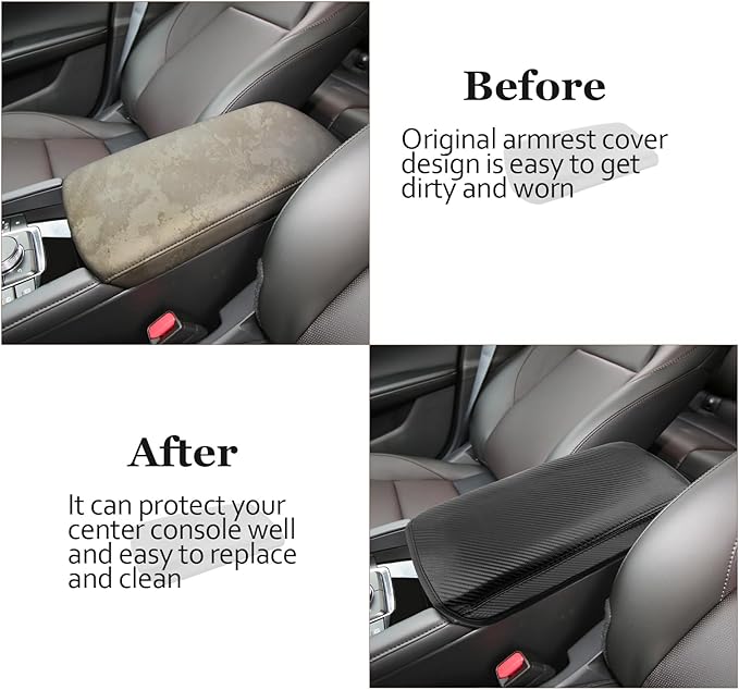 SKTU for 2019-2024 2025 2026 Mazda 3 Mazda3 Center Console Cover 2023 2024 2025 2026 Mazda3 Armrest Pad 2024 2025 2026 Mazda3 Seat Box Cover Automotive Car Center Console Soft Cushion (Carbon Fiber)
