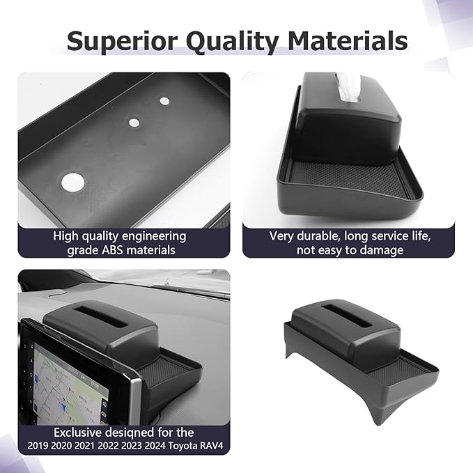 LUWU 2024 RAV 4 Dashboard Storage Tray Compatible with 2019-2022 2023 2024 2025 Toyota RAV 4 Accessories Center Console Display Box Hidden Tray Silicone Organizer Tray w/Tissue Box Behind Screen