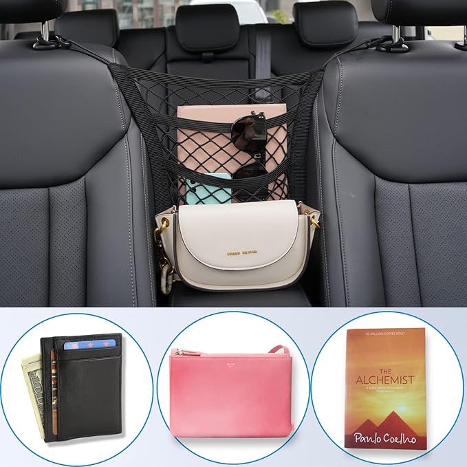 3-Layer Car Mesh Organizer Storage Between Front Seats Kid Dog Pet Net Barrier Car Net Pocket Elastic Tissue Purse Holder Netting for SUV, Van