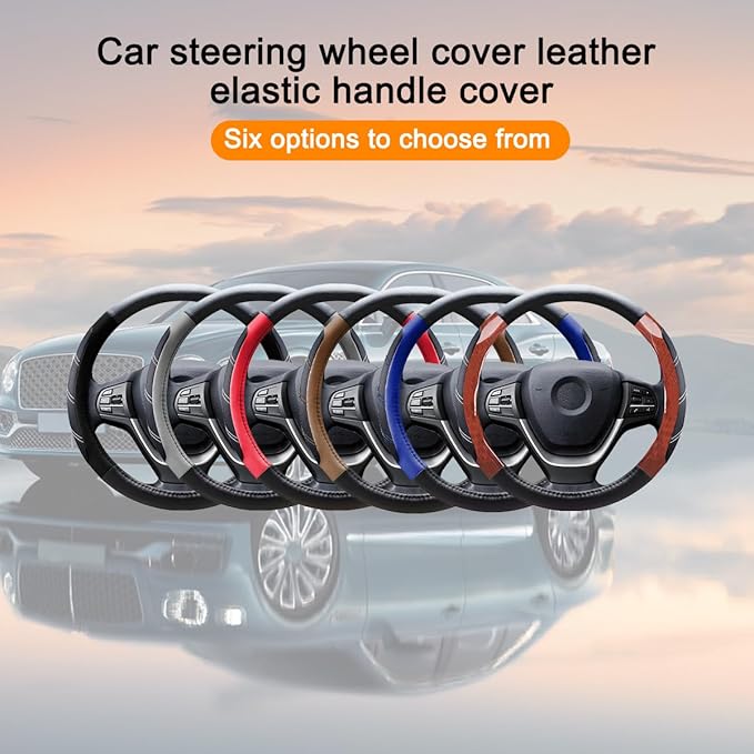 Mandark Car Steering Wheel Cover, Elastic Sport Leather Vehicle Steering Wheel Protector, Non-Slip Soft Grip Padded Auto Interior Protective Accessories, 14.5-15 Inch Universal Fit（Black）