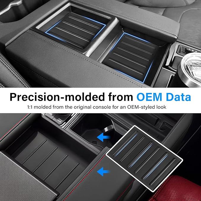 Center Console Tray Liner for Toyota Tundra Accessories 2022-2025 2026 (Only fits SR, SR5, Limited) & 2023-2025 2026 Sequoia Accessories Console Organizer Liner Anti-Slip Silicone Mat Pad 2 Pcs