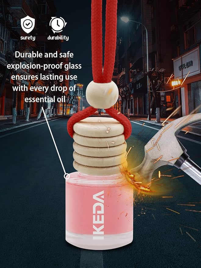 Ikeda Car Air Freshener: Hanging Car Smell Air Freshener | 10ml Hanging Car Perfume | Long Lasting Fragrance | Strong Scents Diffuser for Auto Home (Strawberry|Circular)