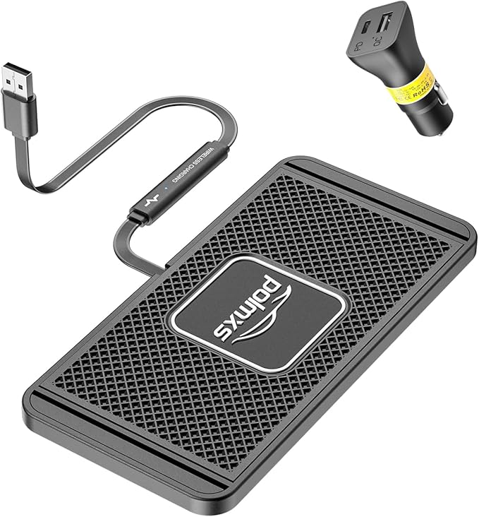 Wireless Charger Car Charging pad,POLMXS 15W Fast Wireless Phone Charger Non Slip Cell Phone Flat Charging mat Compatible with iPhone 11/12/12/14/15 Galaxy S21/S22/S23/24 NOTE10 (30cm Cable)(C2Y)