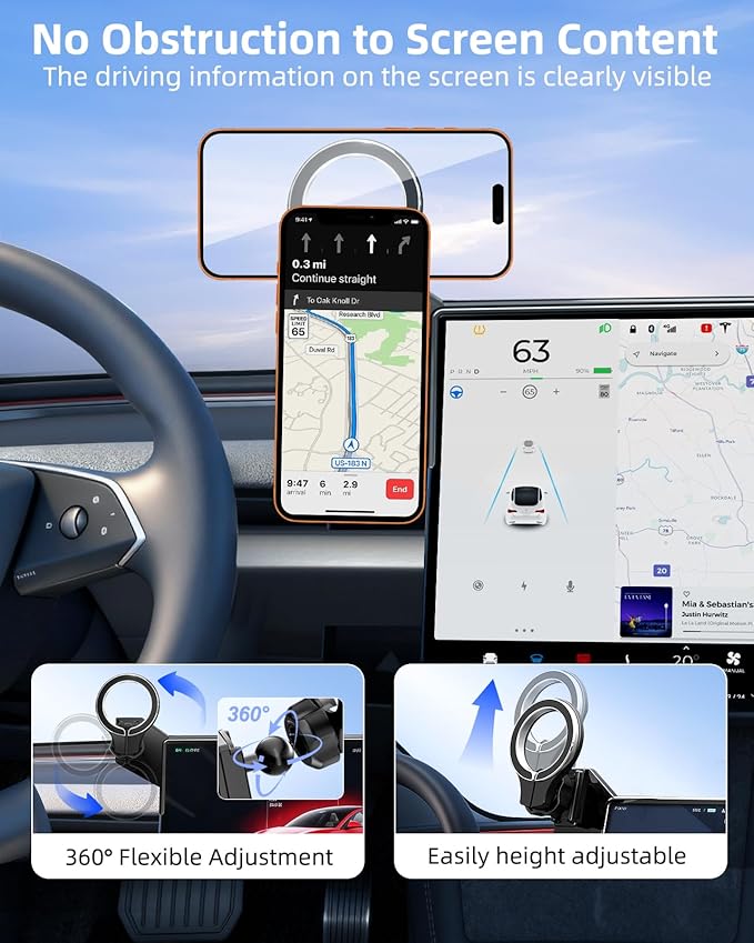 pop-tech Magnetic Car Mount for Tesla Model 3 Highland 2024 2025 & Model Y Juniper 2025 (Standard) 15.4-Inch Screen: for MagSafe Strong Magnets Cell Phone Holder for iPhone