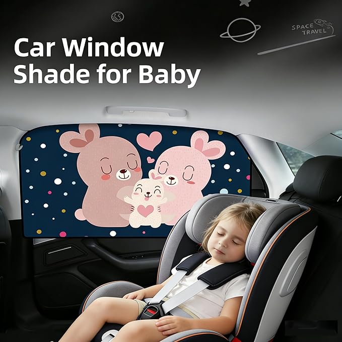 Magnetic Car Window Shade for Baby,Blackout Car Window Curtain,Car Shades for Side Windows,Sun Shade for Car Window baby,Cartoon Pattern Car Window Covers,UV Protection & Heat Blocking (Rabbit Family)