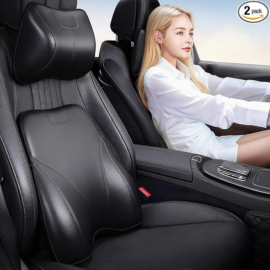 2 PCS Memory Foam Car Headrest Neck Pillow Lumbar Support Cushion for Ford F150 F250 F350 Explorer Transit Bronco Sport Accessories, Relieve Fatigue for Long Trips Driving Home Office