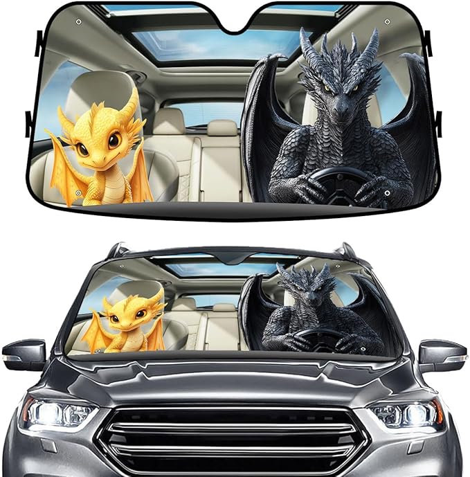 GENANY Dragon Wings Windshield Sun Shade for Car SUV Truck (55x30 Inches), Sun Shade Windshield, Shades for Front Windows, Protector Blocks UV, Car Decor
