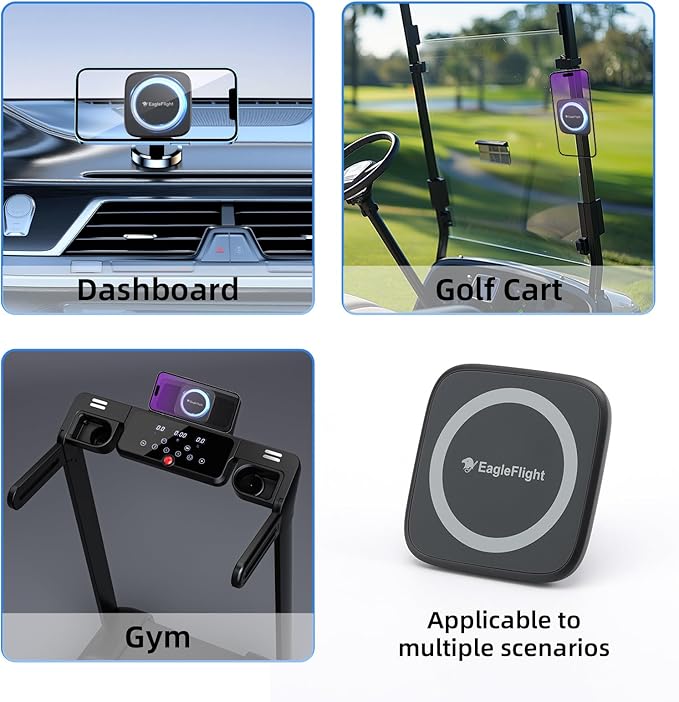 EagleFlight 17mm Magnetic Phone Mount Base for MagSafe - 5.5LBS Strong Magnet,Universal Car Accessory for iPhone 16/15/14/13/12, Secure Hold on Bumpy Roads, 360° Rotation, Rubber Protection
