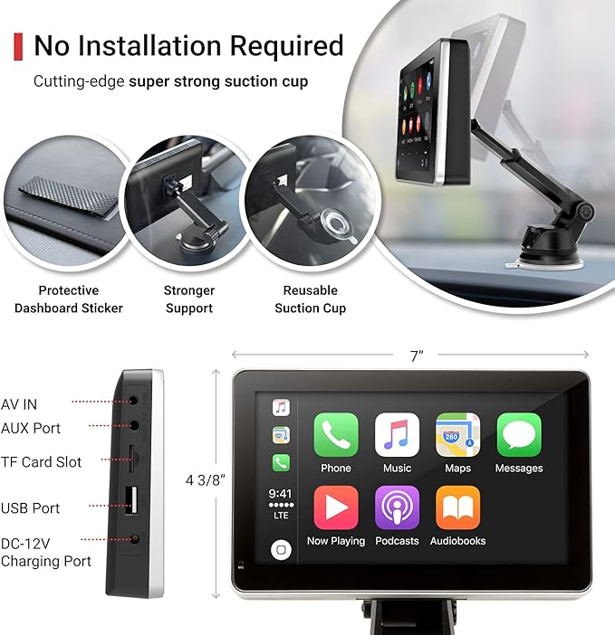Car and Driver INTELLIDASH with Apple Carplay and Android Auto, 7'' IPS Touchscreen Multimedia Player with Bluetooth, Mirror Link, SiriusXM, Google, Siri Assistant Dash or Windshield Mounted