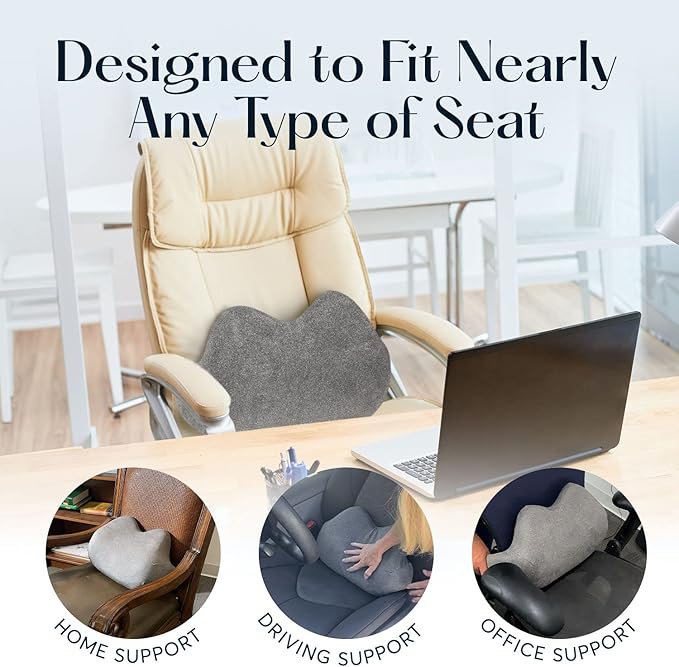 SUTERA Low Back Pillow - Proper Posture Lumbar Support Pillow for Office Chair or Car Seat for Back Support, Superior Memory Foam Cushion for Back Pain Relief from Sitting (18.3x11.3x6.9 inches)