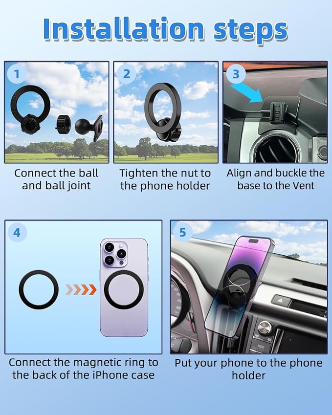 PZK Car Phone Mount for Toyota Tundra 2014 2015 2016-2020 2021 Accessories Custom Air Vent Car Phone Holder Compatible with Magsafe Hands Free 360° Rotation Cell Phone Automobile Cradles