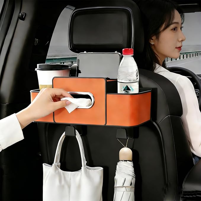 3-in-1 Car Backseat Organizer with Cup Holder,2026 New Multifunctional Car Seat Back Storage Box,Multifunctional Back Seat Car Organizer for Hold Phones,Snacks,Drinks,and Handbags(Orange)