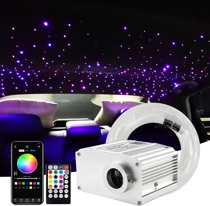ATOKEE 10W Starlight Headliner Kit 150pcs 0.03in 6.5ft, Twinkle +Sound Activated Fiber Optic Star Lights for Car Roof Use with APP/Remote Music Control