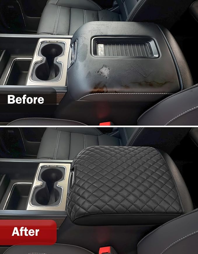 KBH Center Console Armrest Cover for Chevy Silverado, GMC Sierra 1500 2500 3500 2014-2018 & Tahoe Yukon Suburban 2015-2020, Vinyl Leather Trim, Floor Console Bucket Seat, Black