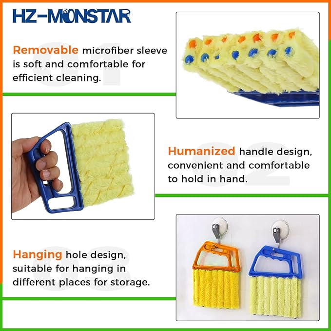 3Pcs Window Venetian Blind Cleaner Duster Tool, 2Pcs Washable 7 Fingers Dusting Cleaner and 1Pc Air Vent Cleaner, Venetian Washable Mini Handheld Brush for Air Conditioner Vents, Fans Vents