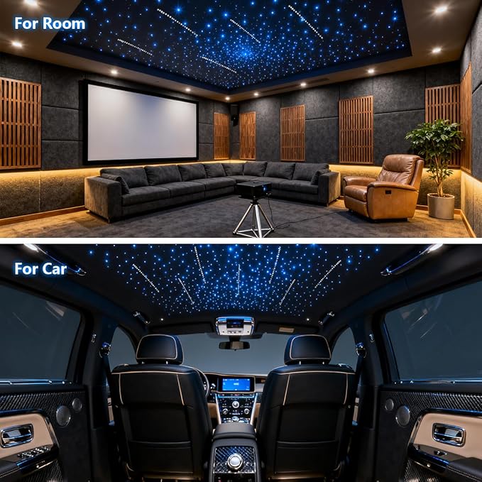 Small Size 16W RGBW APP Shooting Star Fiber Optic Lights, Music Activated 450pcs*0.03in (9.8ft/3m) Fiber Optic Lighting Meteor Kit for Car Starlight Headliner/Home