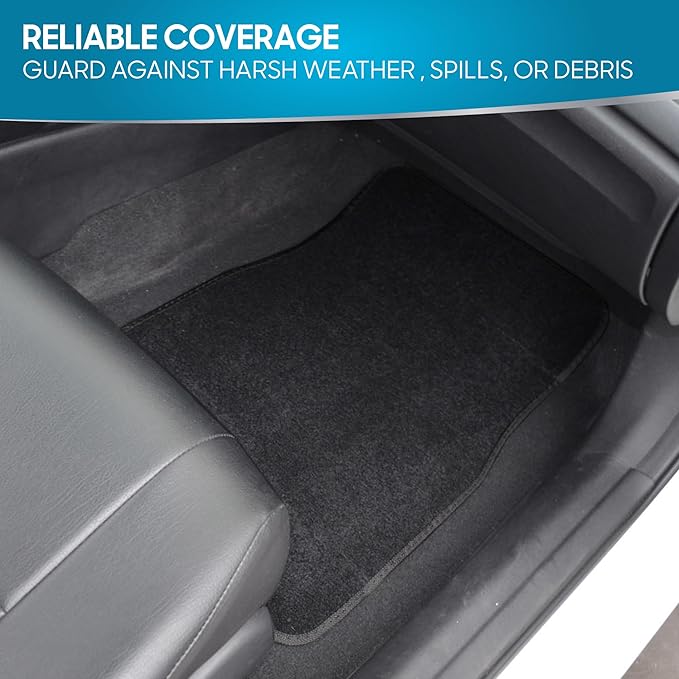 BDK Classic Carpet Floor Mats for Car & Auto - Universal Fit -Front & Rear with Heelpad (Black) - 45142