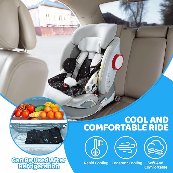 Orzbow Car Seat Cooling Pad for Babies, Toddlers, and Kids | Carseat Cooler Pad with Waterproof Seat Liner | Comfortable and Durable Cooling Cushion for Strollers, Baby Summer Essentials, Black