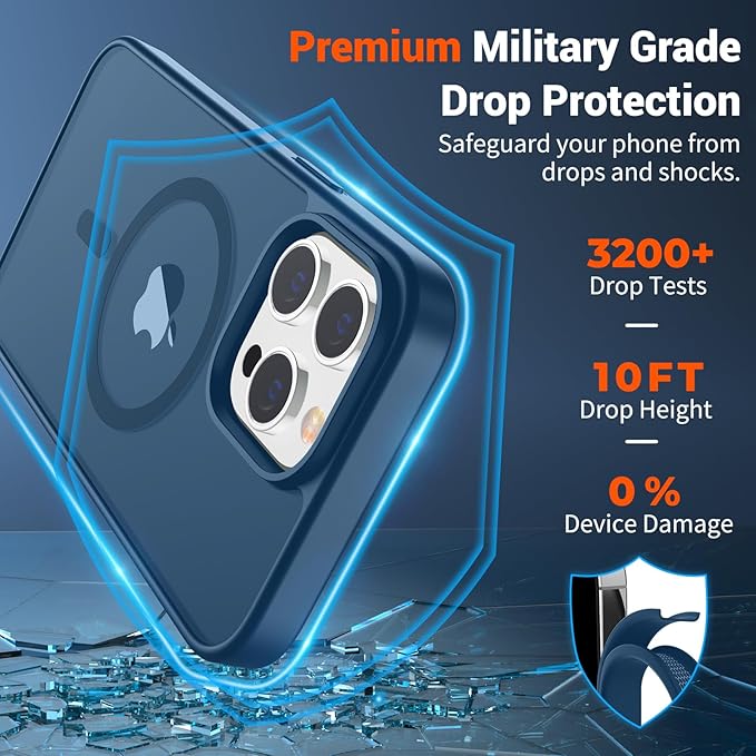 SUPFINE Magnetic for iPhone 14 Pro Case (Compatible with MagSafe) (Military Grade Drop Protection) Slim Translucent Matte Shockproof with Anti-Fingerprint Phone Case,Deep Blue