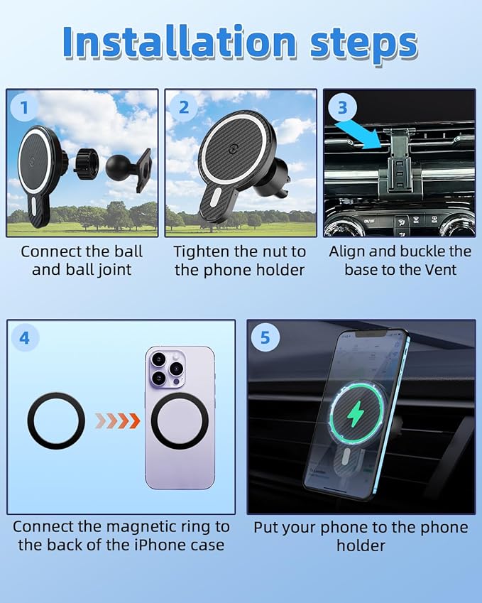 PZK Car Phone Holder for Chevy Trax 2024 2025 Accessories Custom Air Vent Chevy Car Phone Mount Magnetic 15W Fast Wireless Charger Hands Free 360° Rotation Automobile Phone Cradles