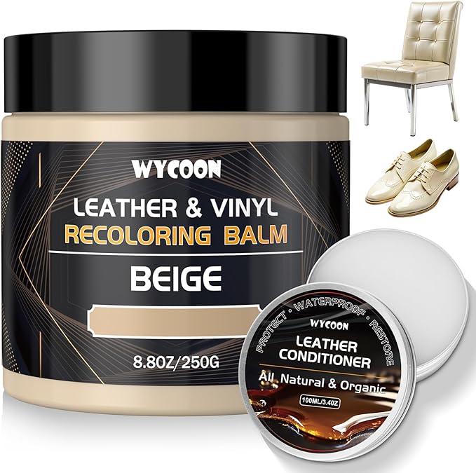 Leather Recoloring Balm with 100ml Mink Oil Conditioner | Beige Repair Kit, Dye & Color Restorer for Furniture, Sofa, Car Seats, Bags | Restore Faded & Scratched Surfaces