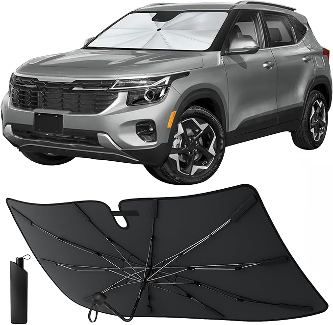 [2025 Upgraded] Econour Premium Windshield Umbrella Sun Shade | Foldable Car Window Shade for Front Windshield | Sun Blocker Visor Extender | Heat Protection for Sedans, SUVs, Trucks | Medium 57"x33"