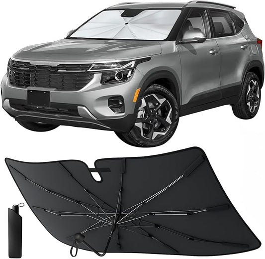 [2025 Upgraded] Econour Premium Windshield Umbrella Sun Shade | Foldable Car Window Shade for Front Windshield | Sun Blocker Visor Extender | Heat Protection for Sedans, SUVs, Trucks | Medium 57"x33"