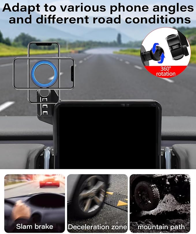 Magnetic Car Phone Mount for 2025 2026 Volvo EX30 Accessories, for MagSafe Strong Magnets Cell Phone Holder 12.3-Inch Screen Cradles, with Portable Phone Gripper 360° Rotation