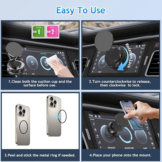 Phone Holders for Your car, Car Phone Holder for Magsafe[Upgraded Suction & Magnetic], 360° Adjustable Magnetic Car Phone Mount Compatible with iPhone & Android, Carbon Fiber Deep Brown