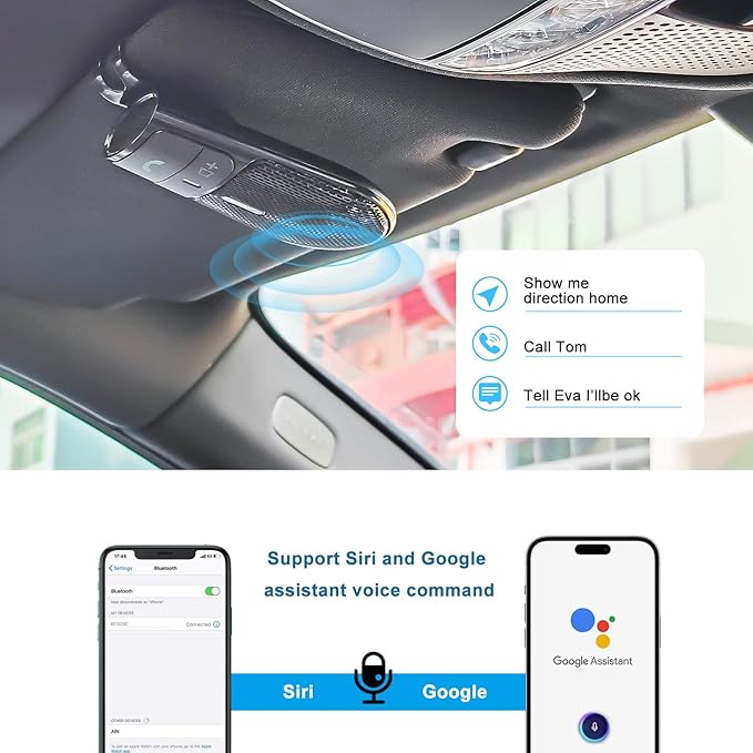 Hands-Free Bluetooth Speaker for Car: Handsfree Wireless Speaker Kit for Cell Phone in Car - Support Auto Power On Siri Google Voice Assistant with Mic Compatible with Samsung Android iPhone